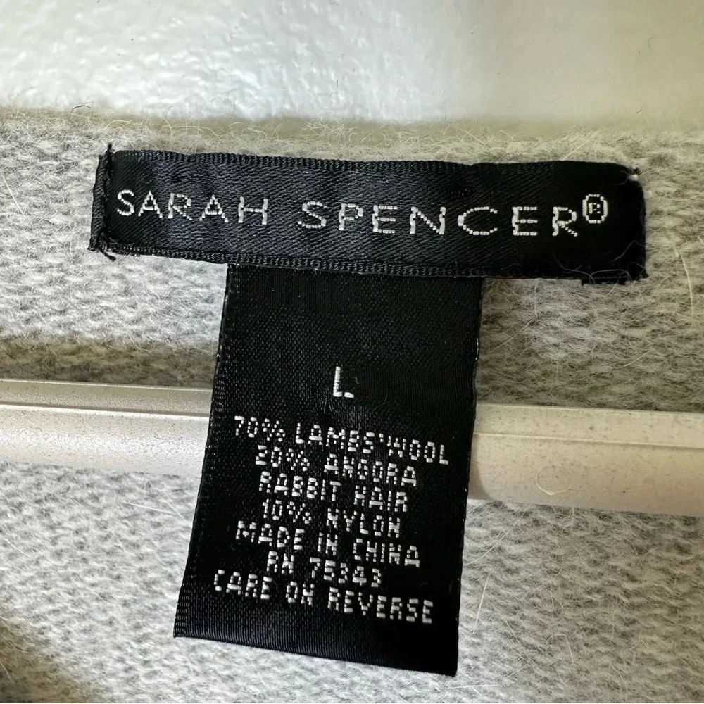 Sarah Spencer Gray Bell Sleeve Lambs Wool Rabbit Hair Cardigan Sweater Large Y2K